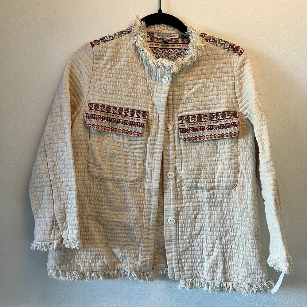 ZARA TRF Outerwear Fringe Quilted Jacket IVORY Size Medium